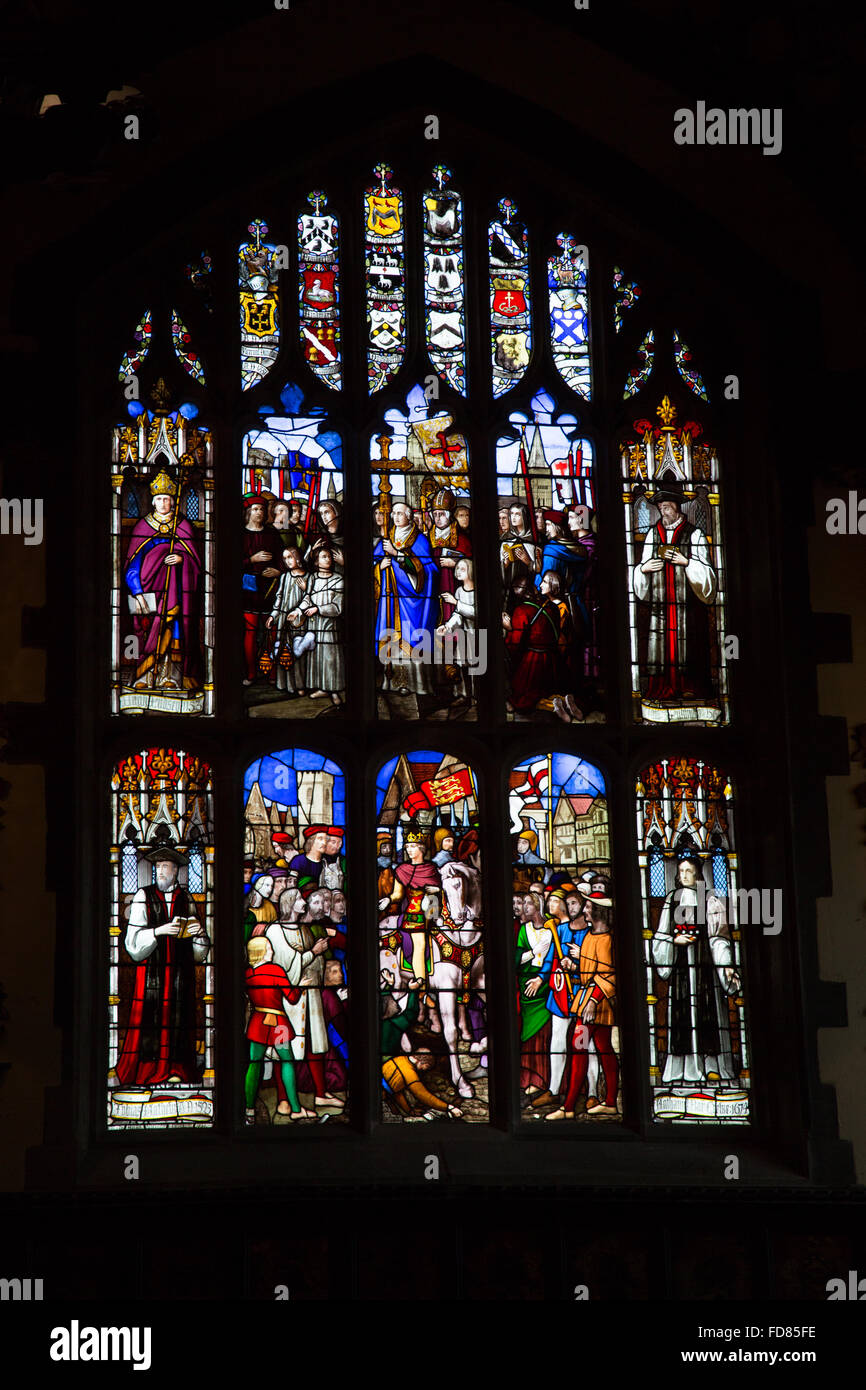 An image of the impressive stained glass window located in the main