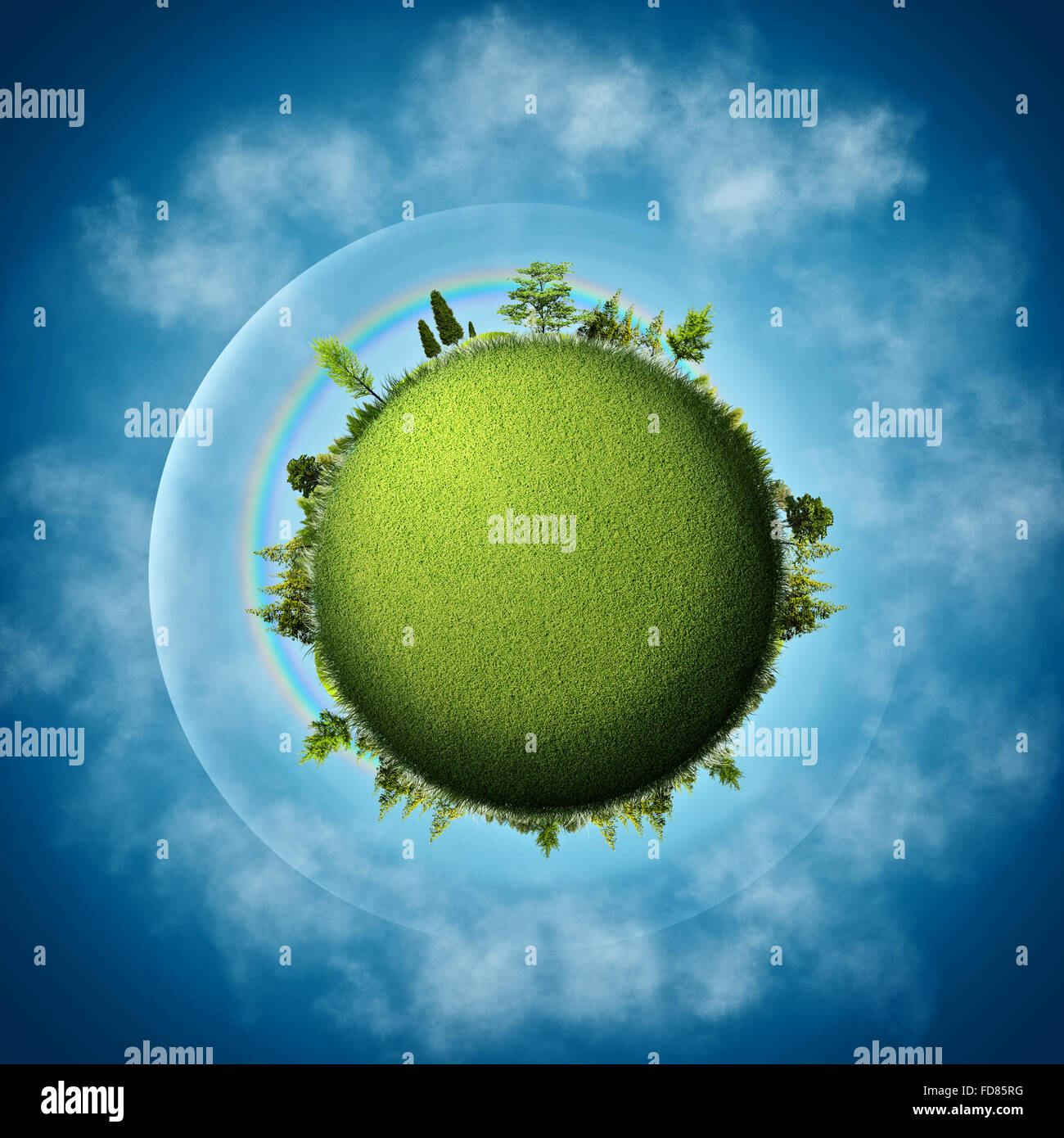Green Earth. Abstract eco backgrounds over blue skies and clouds Stock ...