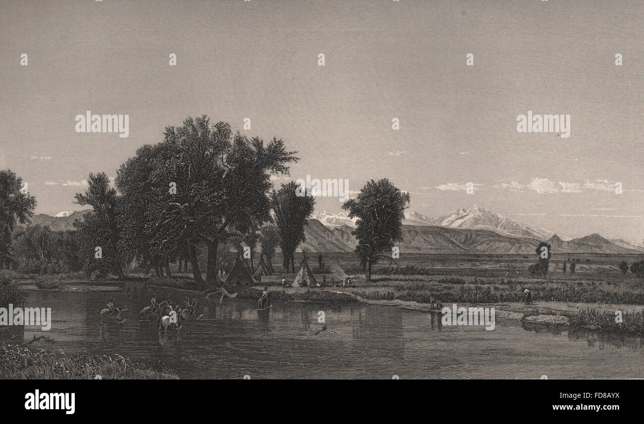 ROCKY MOUNTAINS: Native Americans. Horses teepees wigwams. Colorado, 1874 Stock Photo