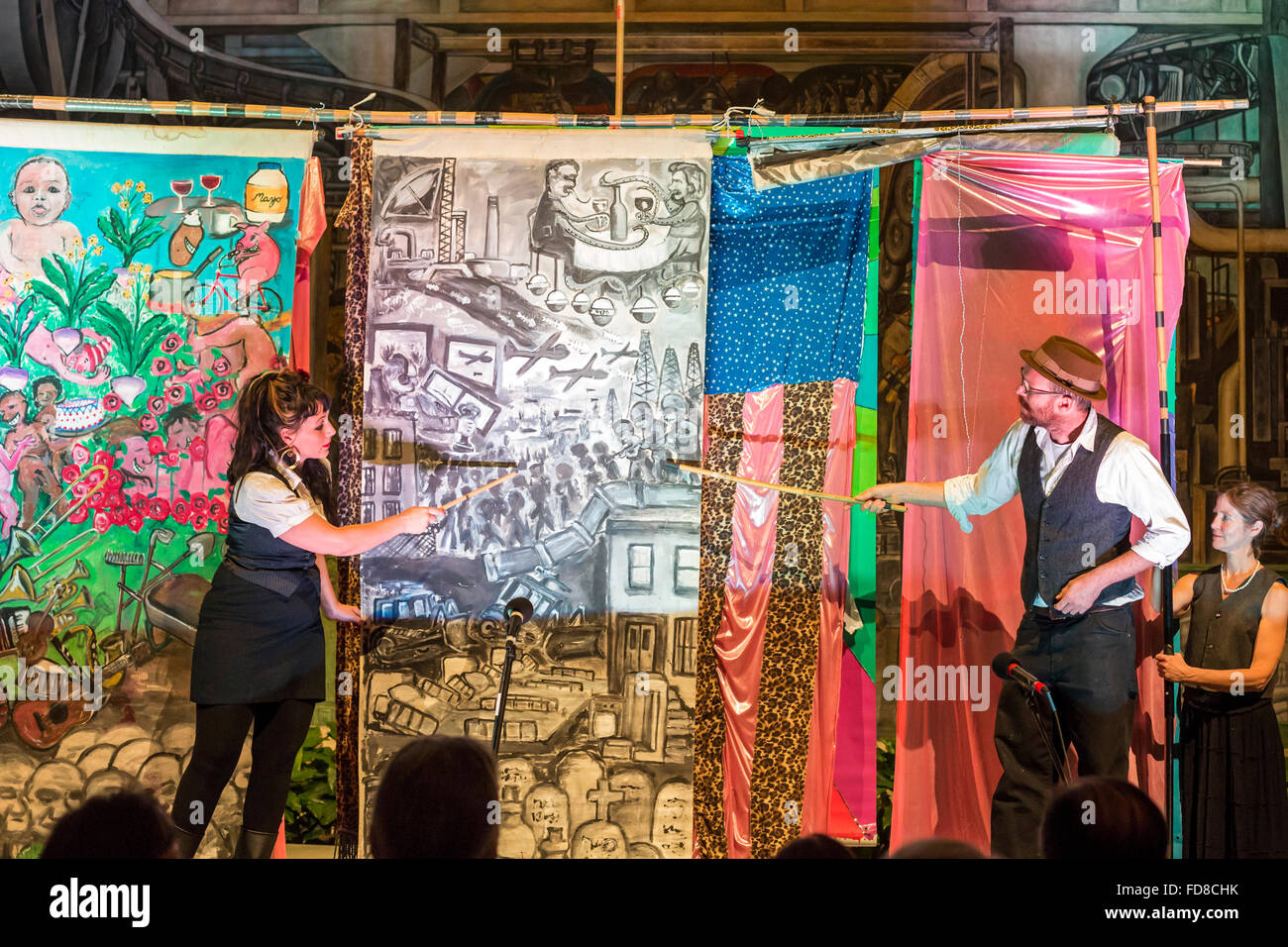 Detroit, Michigan - Banners and Cranks, a festival of cantastoria at the Detroit Institute of Arts. Cantastoria is a theatrical Stock Photo