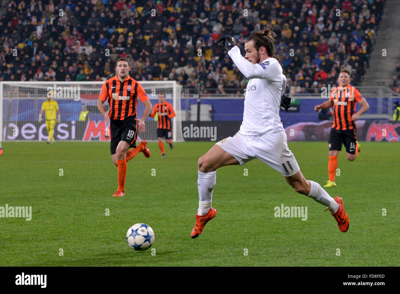 Gareth Bale during football match between FC Shakhtar Donetsk and Real Madrid CF. UEFA Champions league 2015-2016 Stock Photo