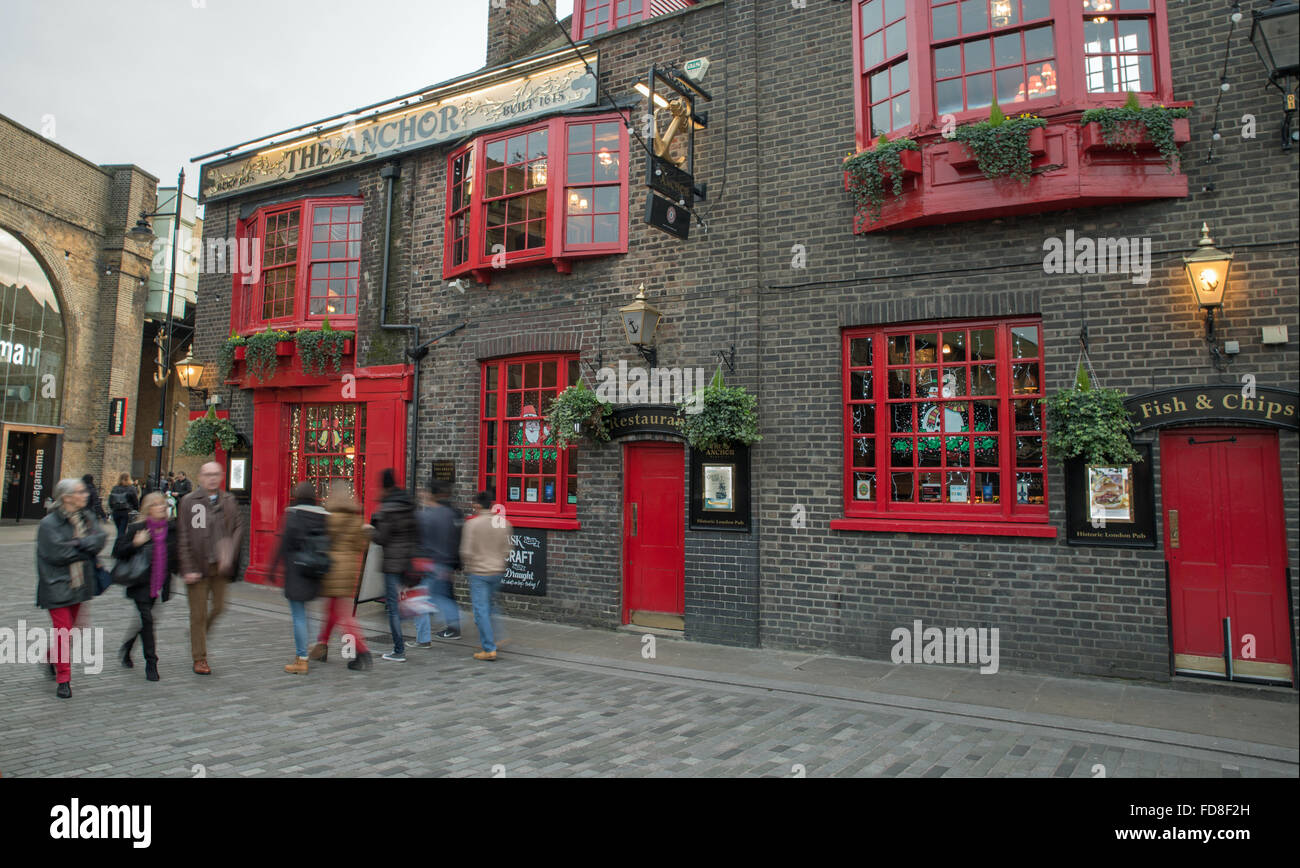 The Anchor pub on the south bank of the River Thames London United Kingdom Stock Photo