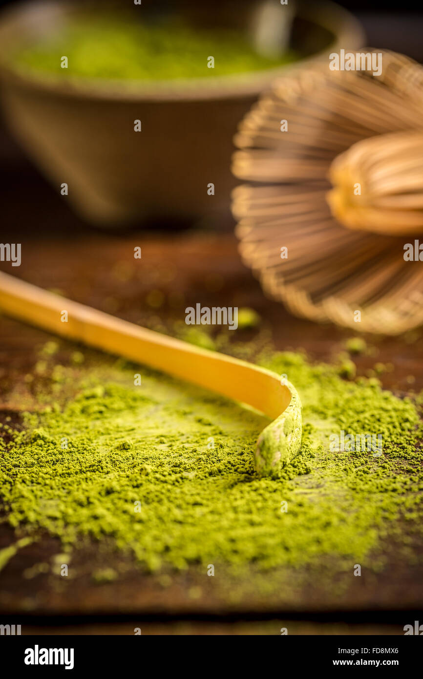 Matcha green tea powder with spoon Stock Photo Alamy