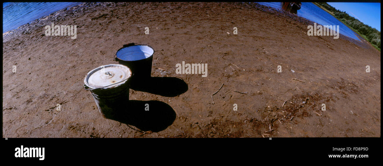Buckets On Sand At Beach Stock Photo Alamy
