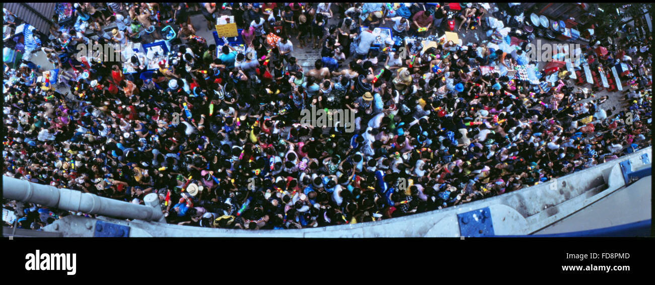 Directly Above Shot Of Crowd During Songkran Water Festival Stock Photo