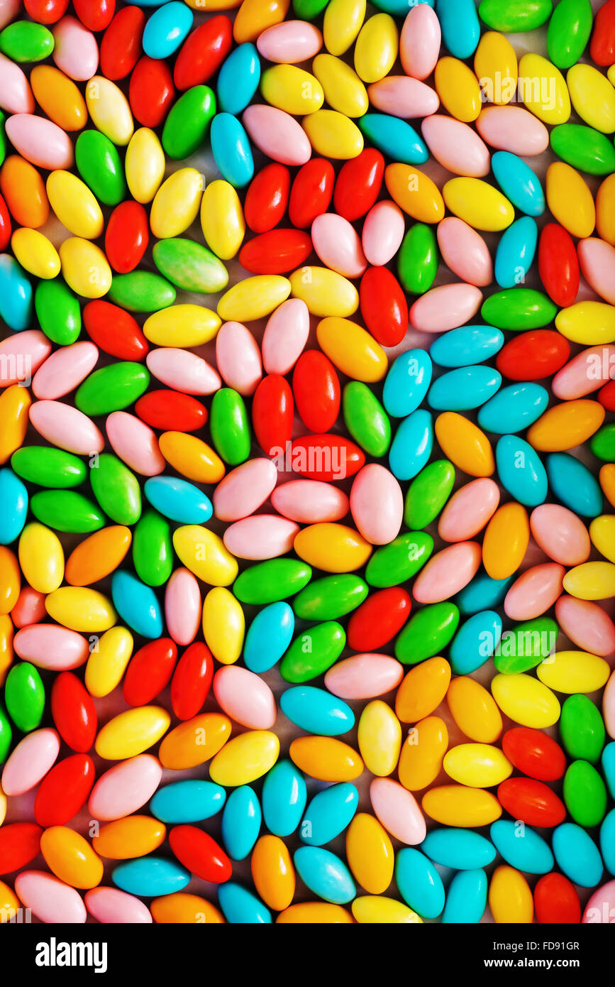 Pile of colorful chocolate coated candy. Assorted sweet jelly beans