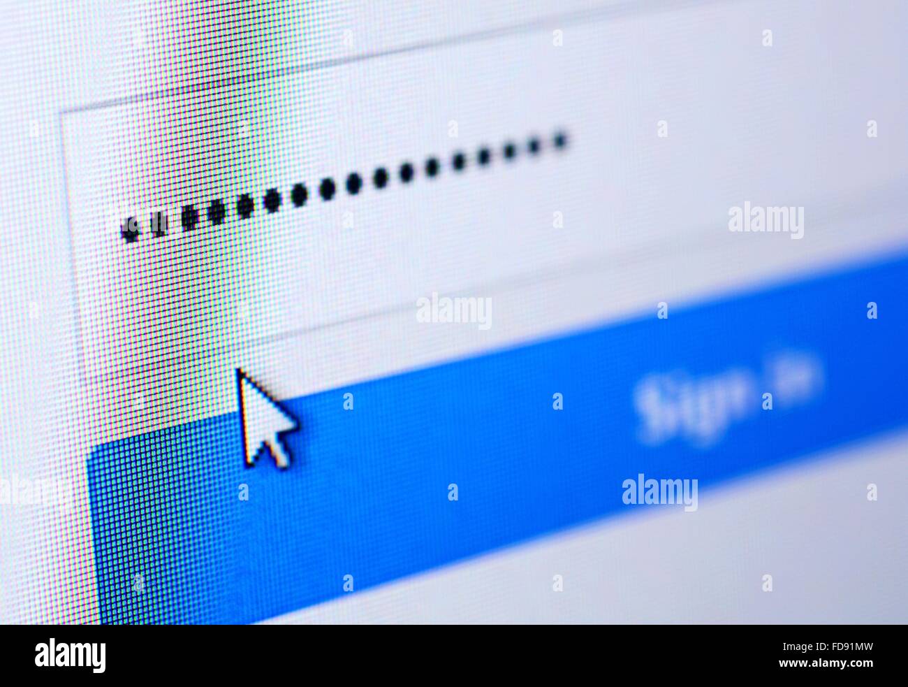 Filled password hidden by dots at login screen on the web site. Stock Photo