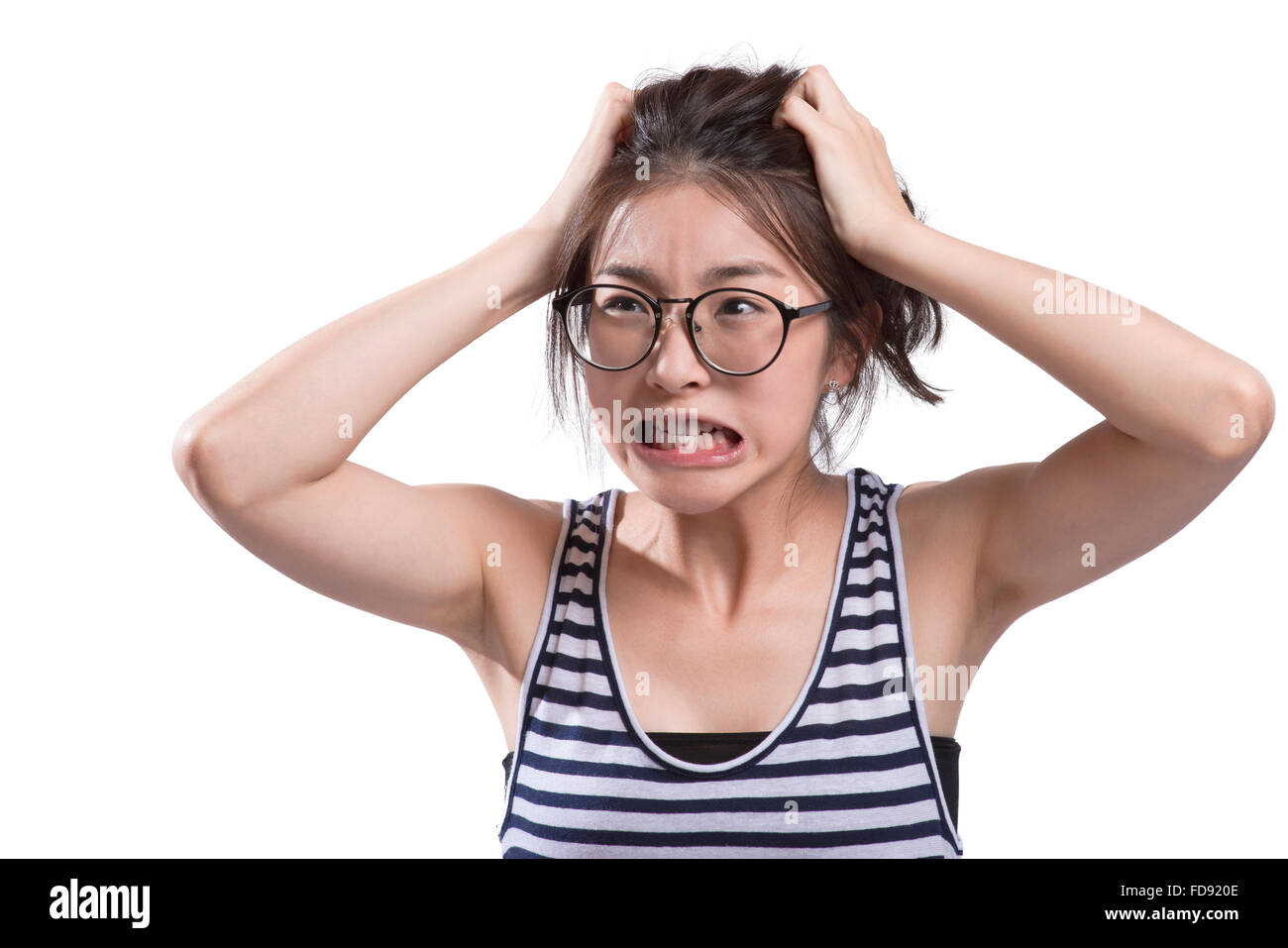 Portrait of young woman horrified Stock Photo