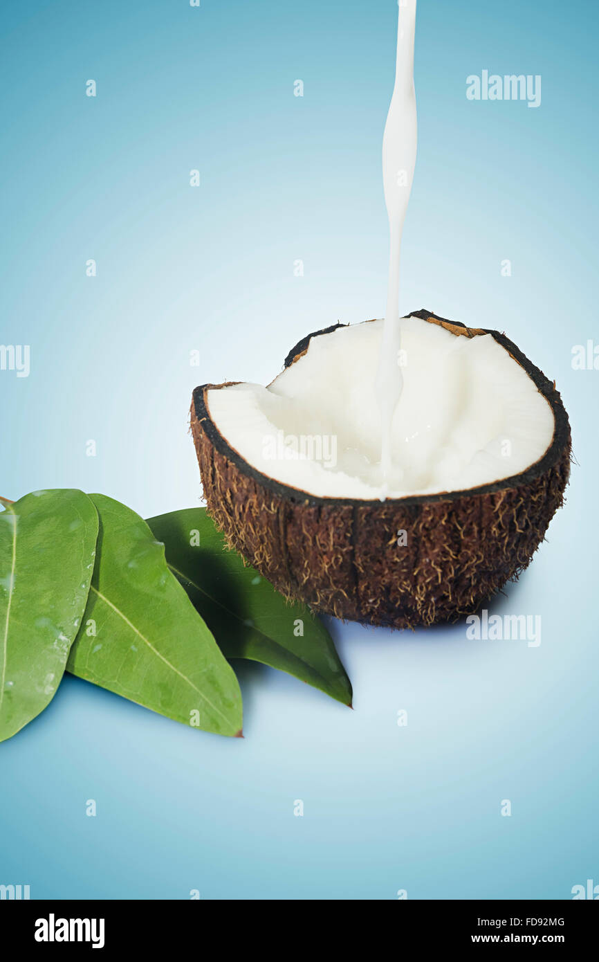 Coconut Fruits milk Pouring Nobody Stock Photo Alamy