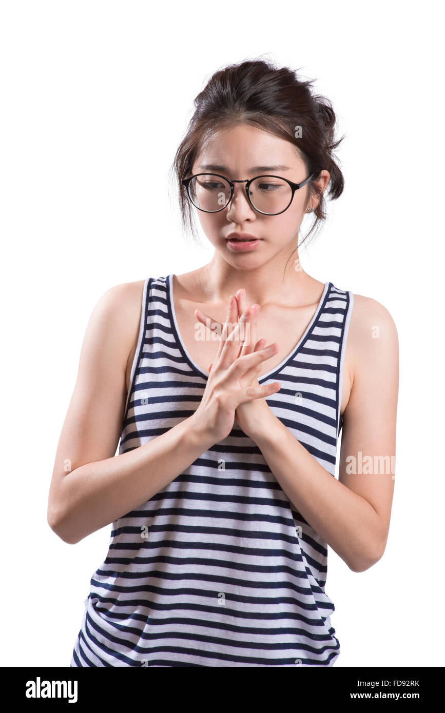 Portrait of young woman worried Stock Photo