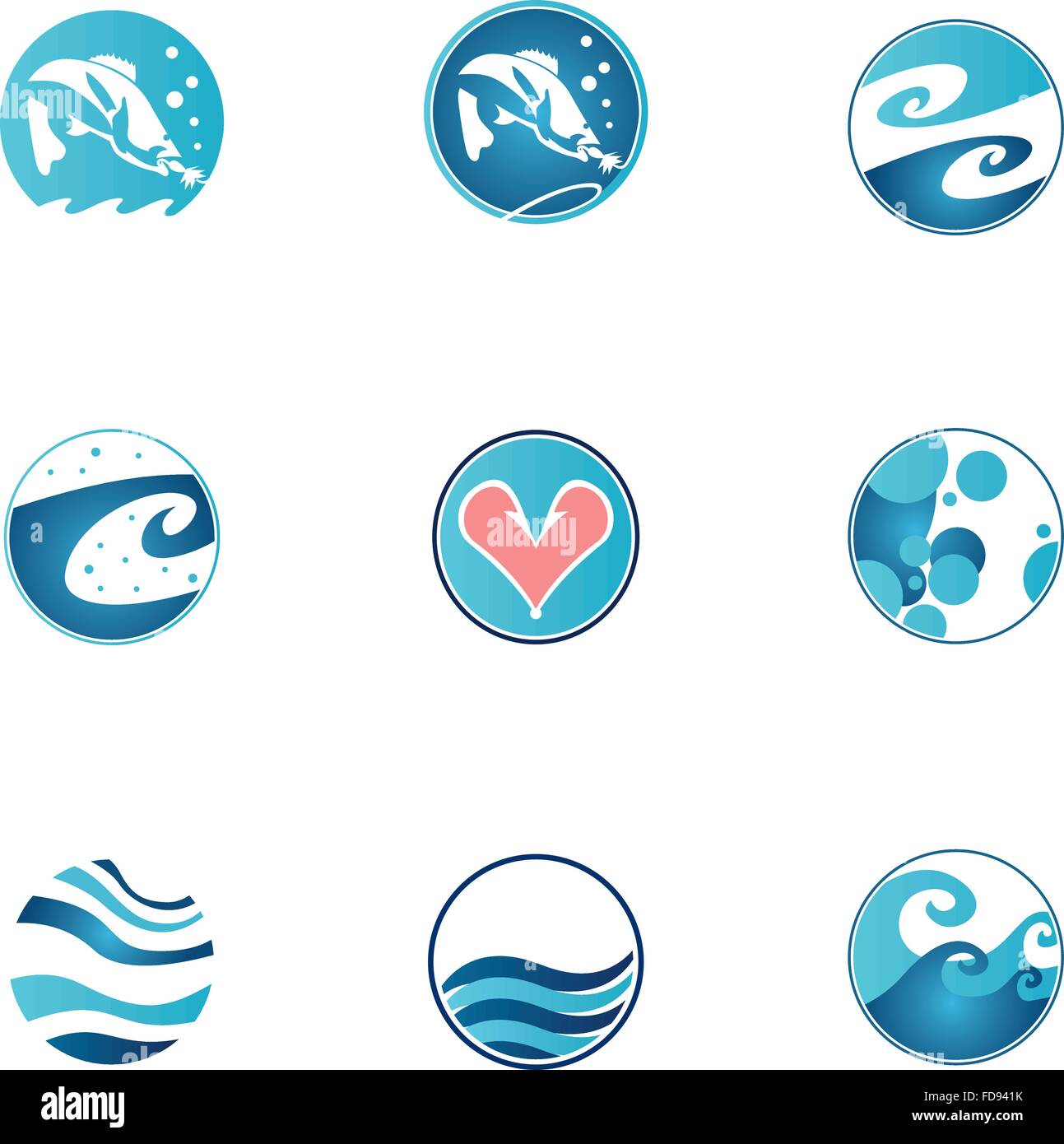 Lovely round water and fish icons Stock Vector Image & Art - Alamy