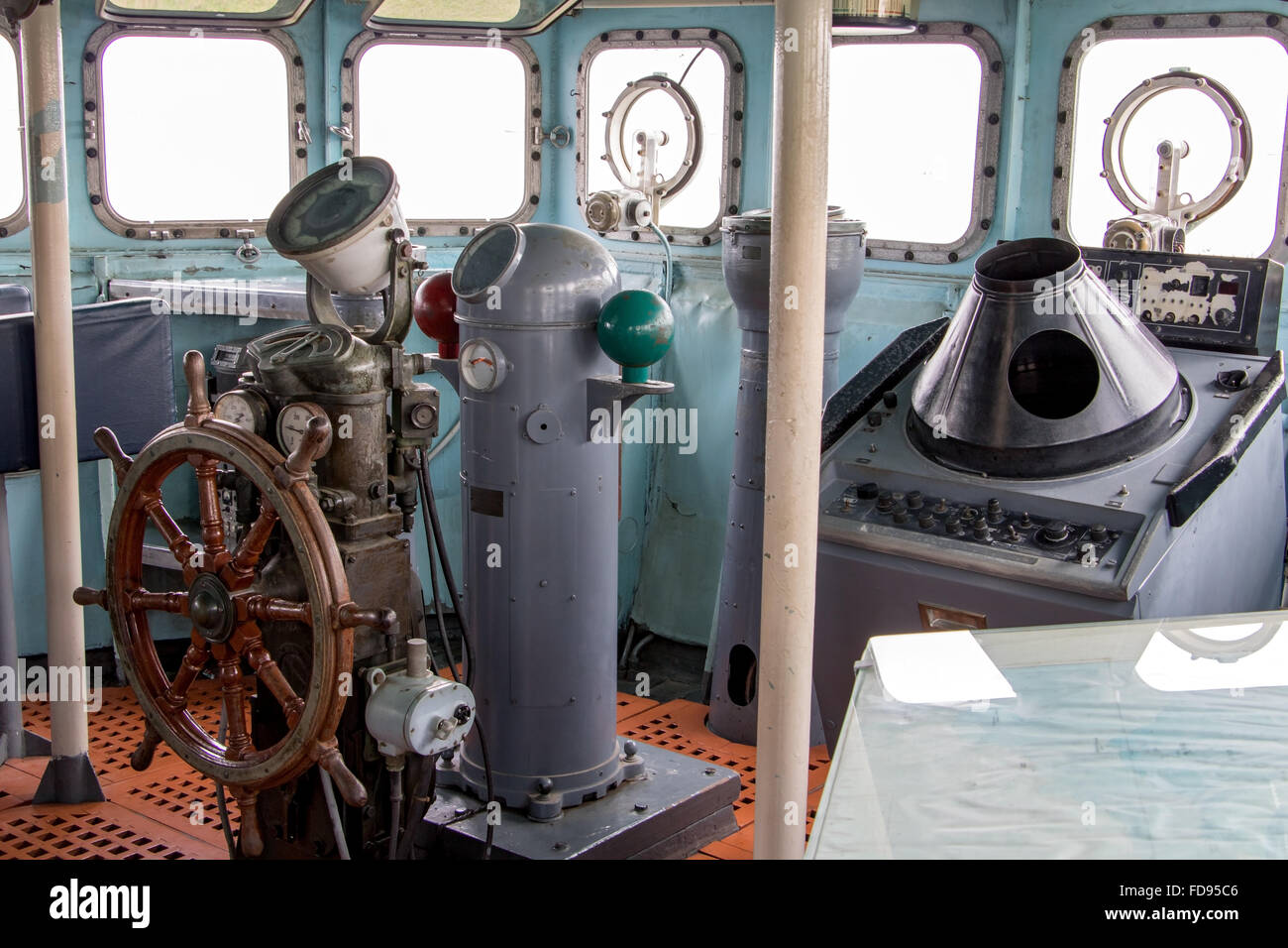 Wheelhouse on the boat Stock Photo Alamy