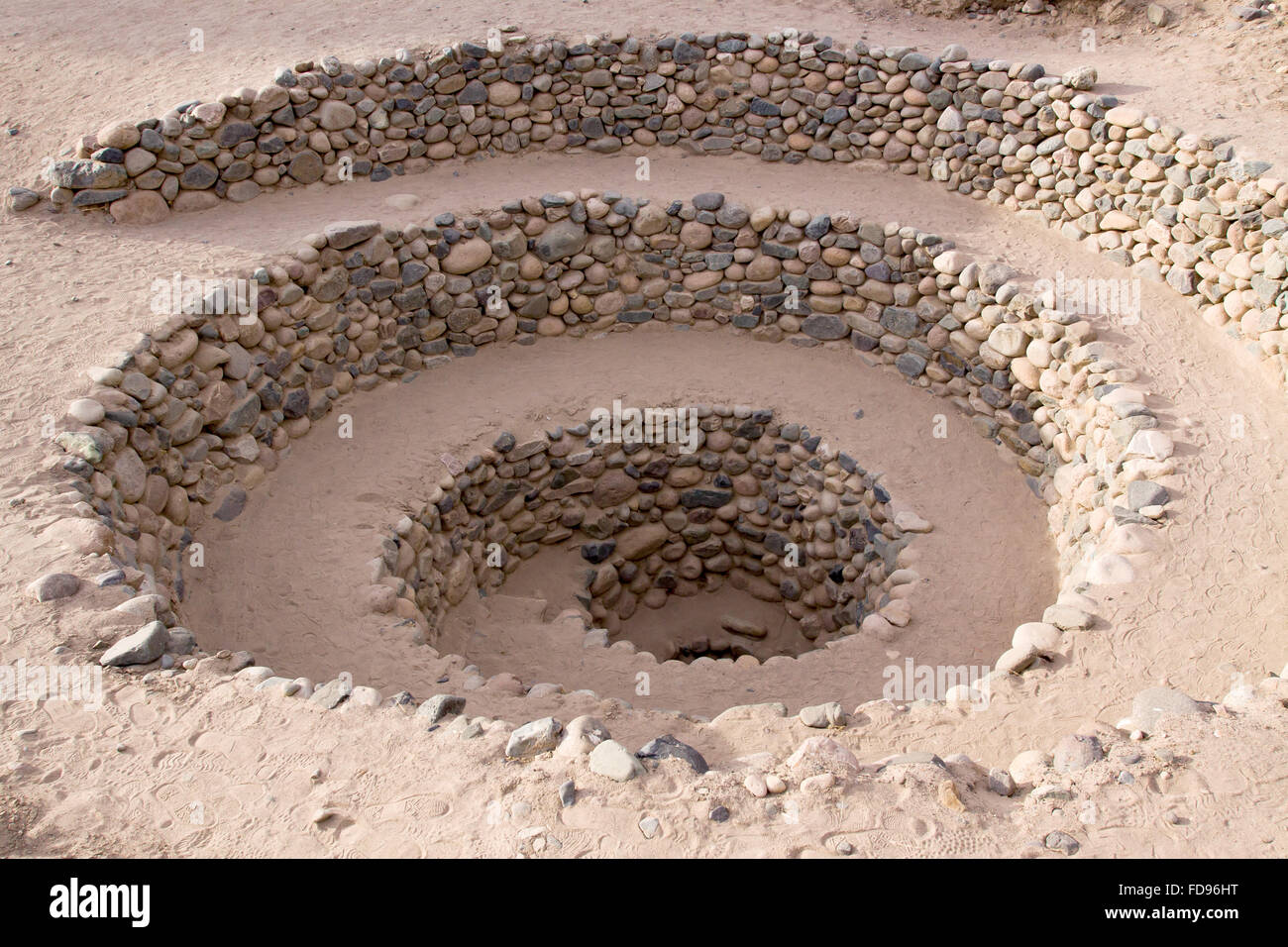 Entrance to the Cantalloc aqueduct, Nazca, Peru. The Cantalloc Aqueducts are a about 40 of aqueducts built by the Nazca culture. Stock Photo