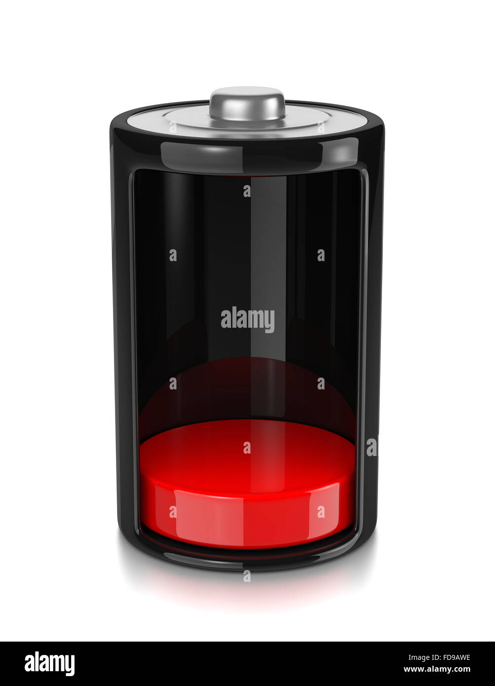 One Single Electric Battery Low Charge Level Isolated on White