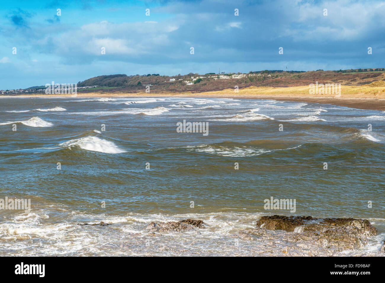 The Mouth of the River Ogmore at Ogmore by Sea, on the Glamorgan Heritage Coast, south Wales, UK, on a very windy day Stock Photo