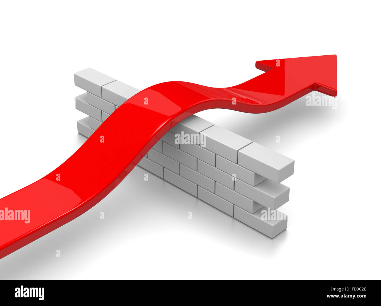 Red Arrow Jump Over the Wall on White Background 3D Illustration Stock ...