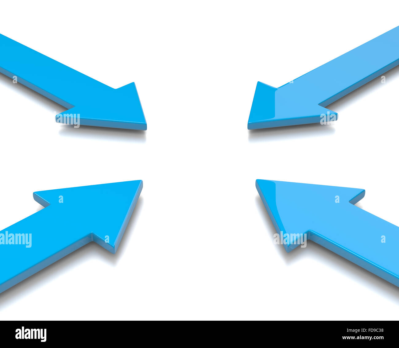 Four Blue Convergent Arrows 3D Illustration on White Background Stock Photo
