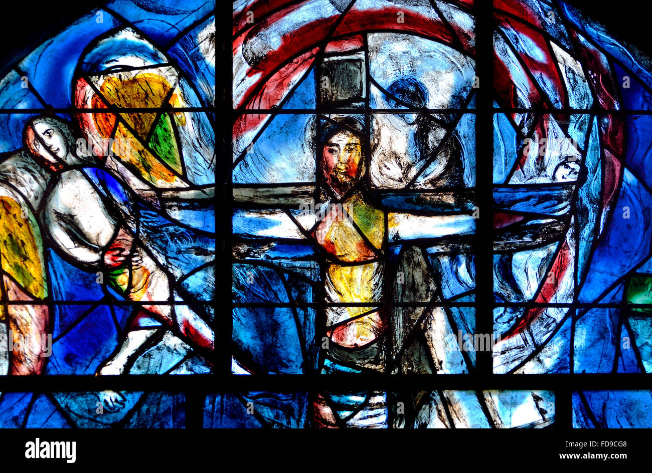 Tudeley, Tonbridge, Kent, UK. All Saints Church. Stained Glass Window by Marc Chagall in memory of Sarah d'Avigdor Goldsmid... Stock Photo