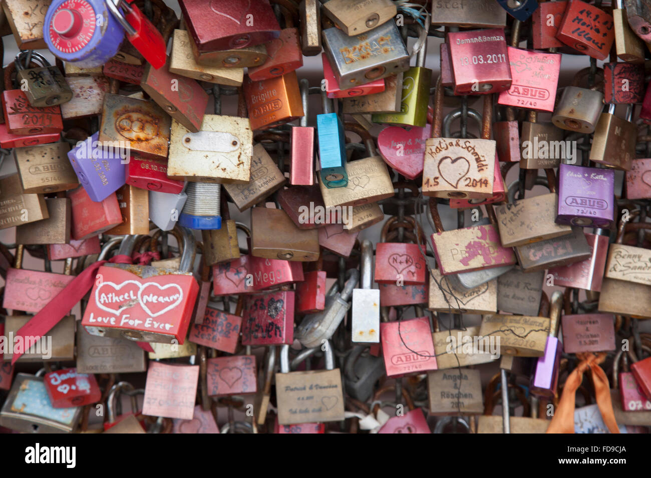 Padlocks on Hohenzollernbrucke Railway Bridge, Cologne, Germany Stock