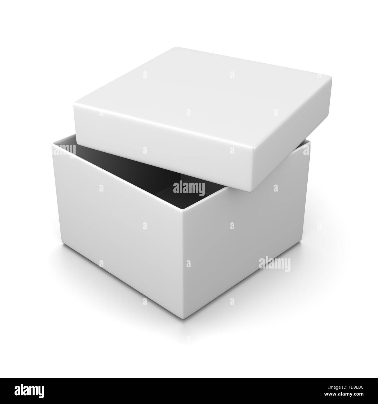 Simple Open White Box with Cover on White Background 3D Illustration Stock Photo