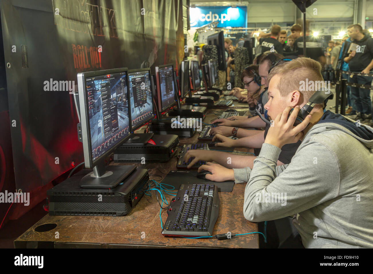 Poznan, Poland, visitors on the Poznan Game Arena play computer games Stock Photo