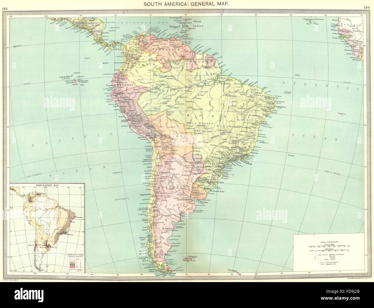SOUTH AMERICA: map of population, 1907 Stock Photo
