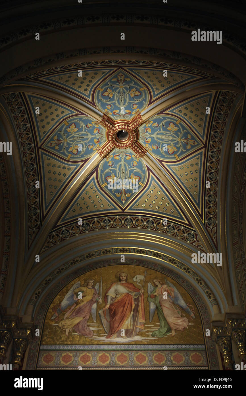 Saint Wenceslaus surrounded by Angels. Mural painting (1868) by Czech