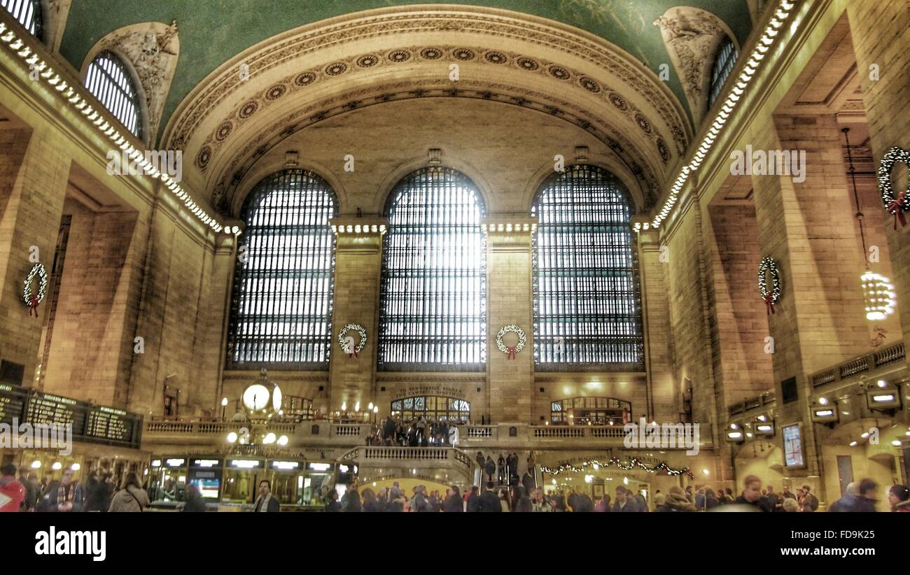 Interior Of Illuminated Grand Central Station Stock Photo