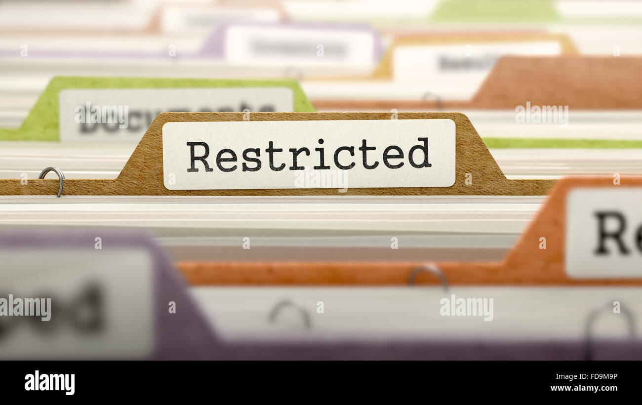 Restricted Concept on Folder Register in Multicolor Card Index. Closeup View. Selective Focus. Stock Photo