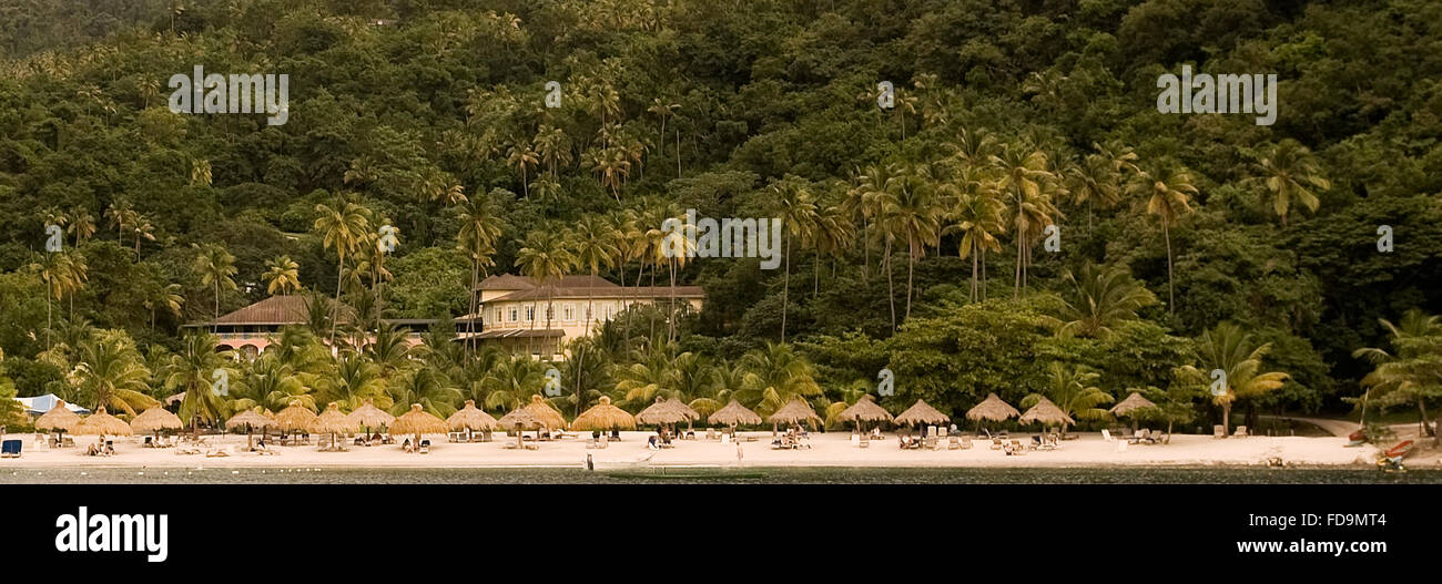 View to land and beach on St Lucia, Lesser Antilles, Caribbean Stock Photo