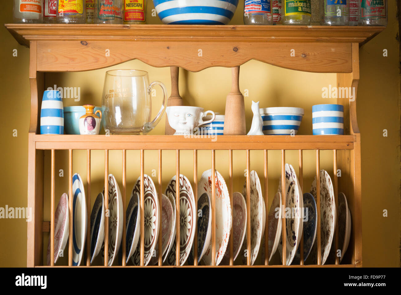 A Plate Rack Or Dresser In A Dining Room Or Kitchen Interior Stock