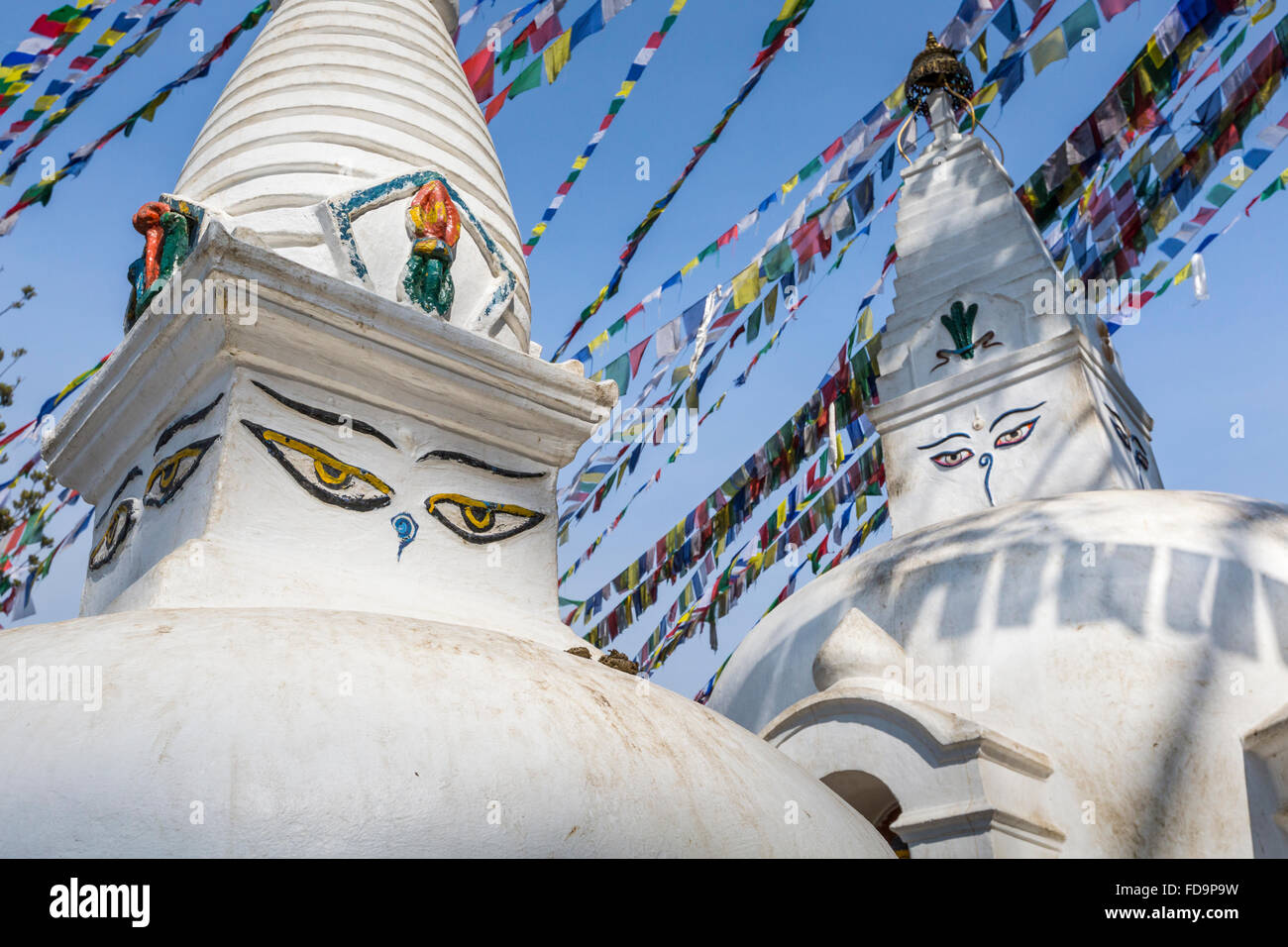 Stupa in Swayambhunath Monkey temple in Kathmandu, Nepal Stock Photo ...