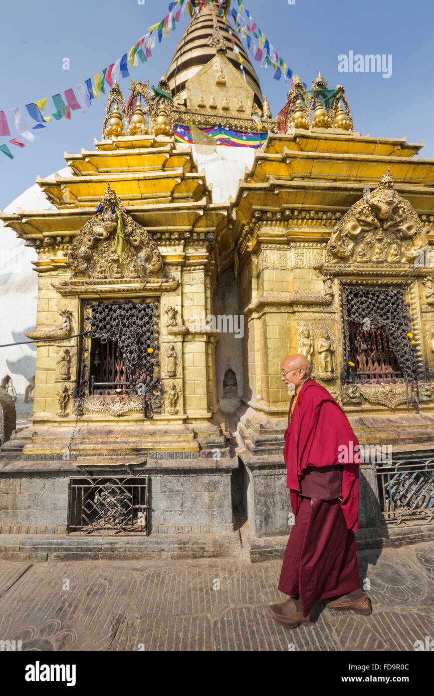 Stupa in Swayambhunath Monkey temple in Kathmandu, Nepal Stock Photo ...