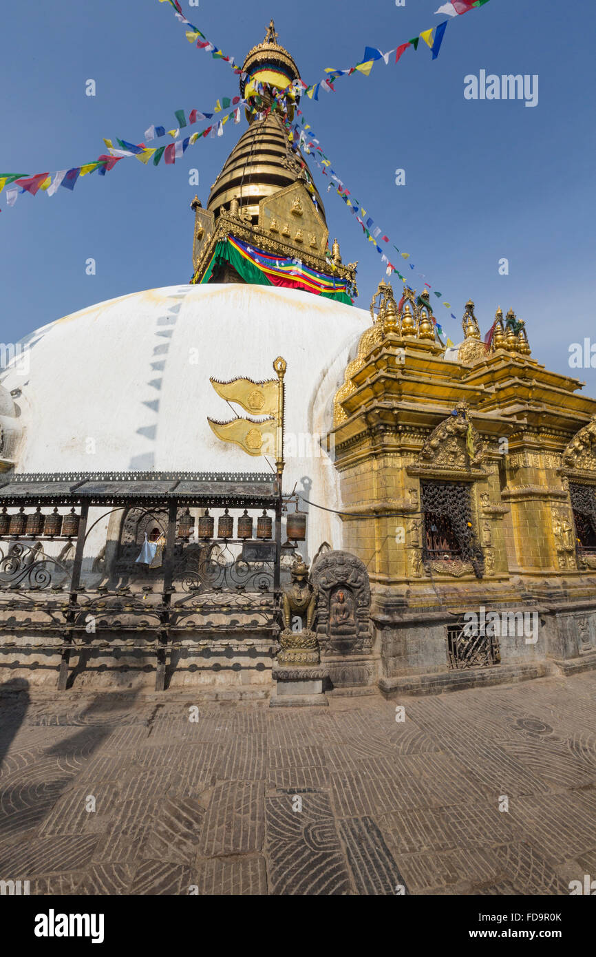 Stupa in Swayambhunath Monkey temple in Kathmandu, Nepal Stock Photo ...