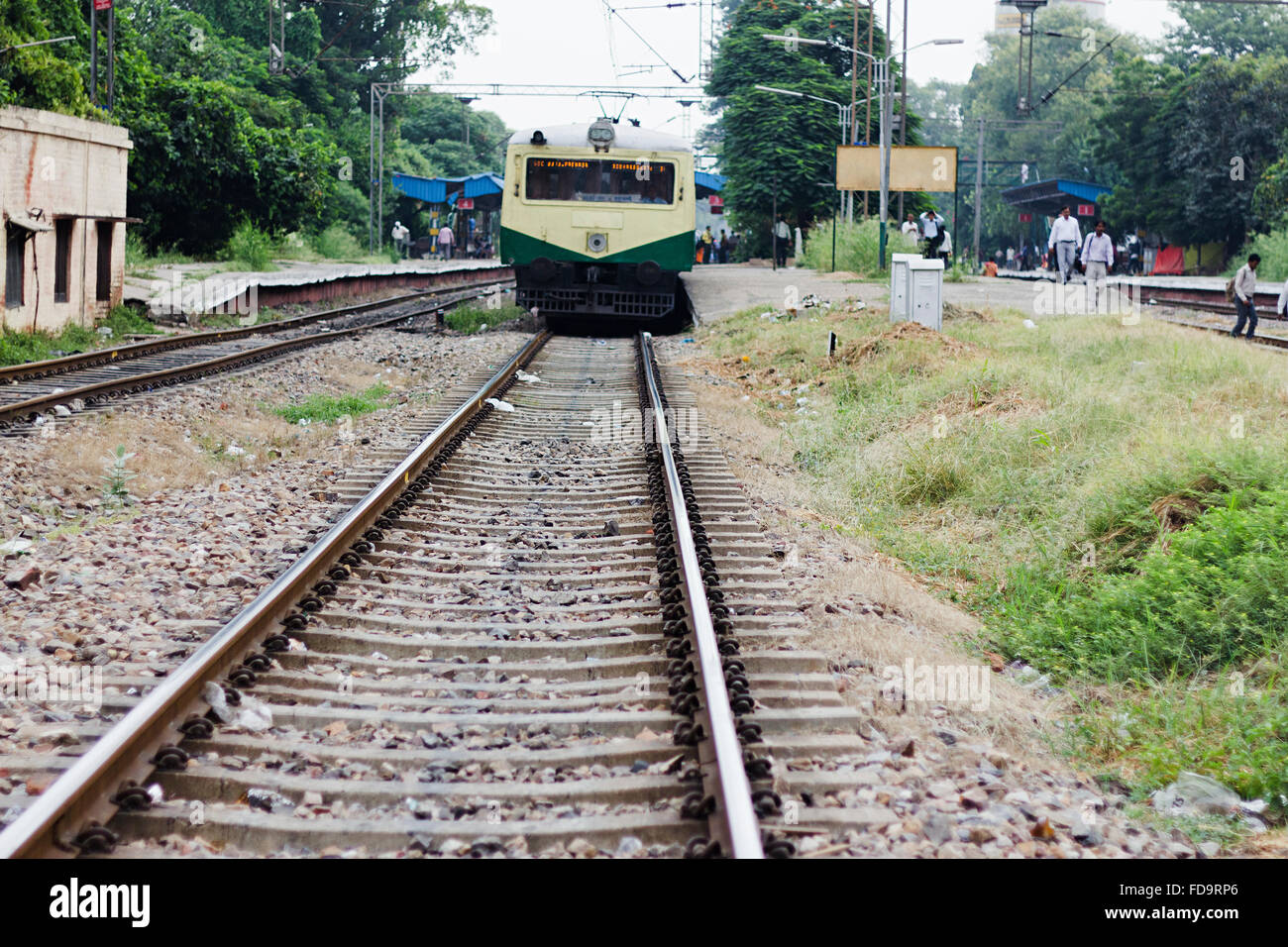Groups crowds Railway track Train Journey Stock Photo Alamy