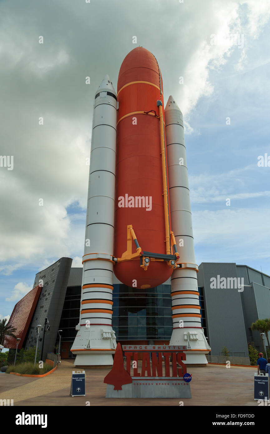 A photograph of the Space Shuttle Atlantis at the Kennedy Space Center (KSC) Visitor Complex at Cape Canaveral in Florida, USA. Stock Photo