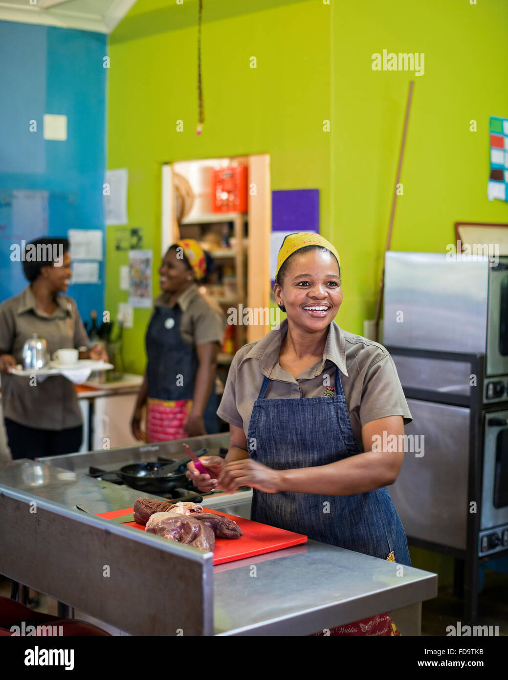 Kitchen workers in Kwa-zulu Natal lodge, South Africa Stock Photo