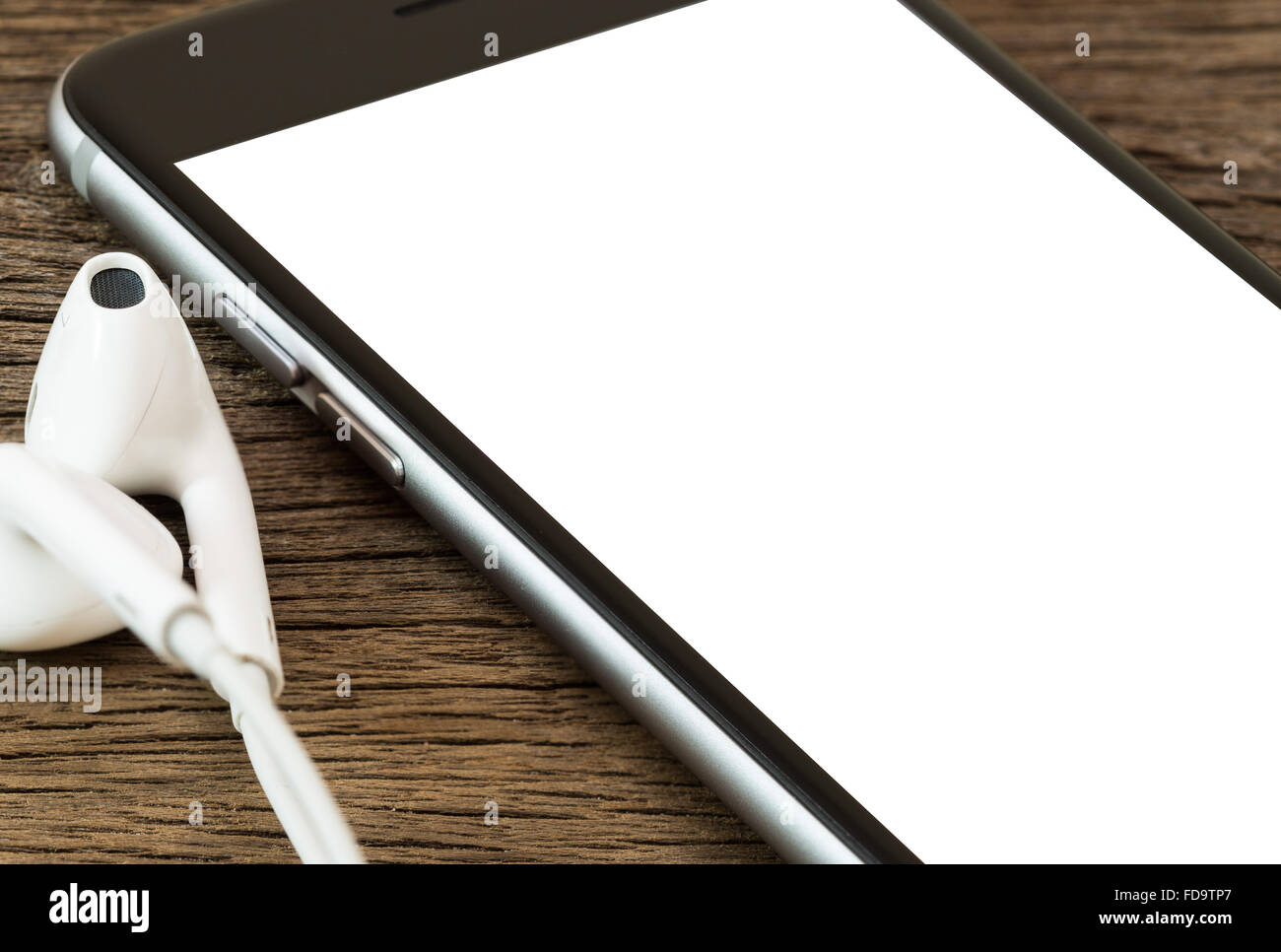 smartphone white screen on wood Stock Photo