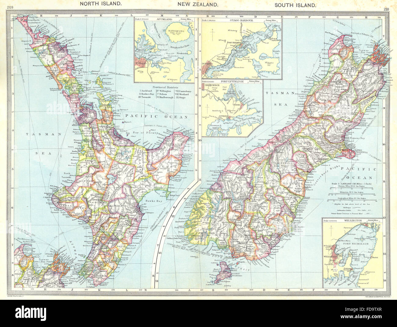 NEW ZEALAND Maps of Auckland; Otago Harbour; port Lyttelton