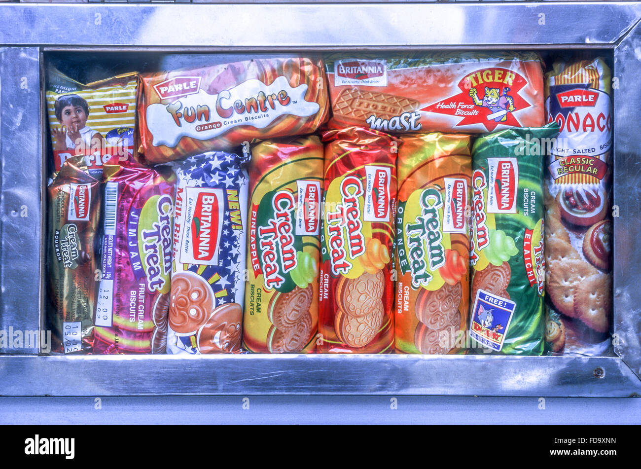 Biscuits and cookies in a display in Pondicherry, Tamil Nadu
