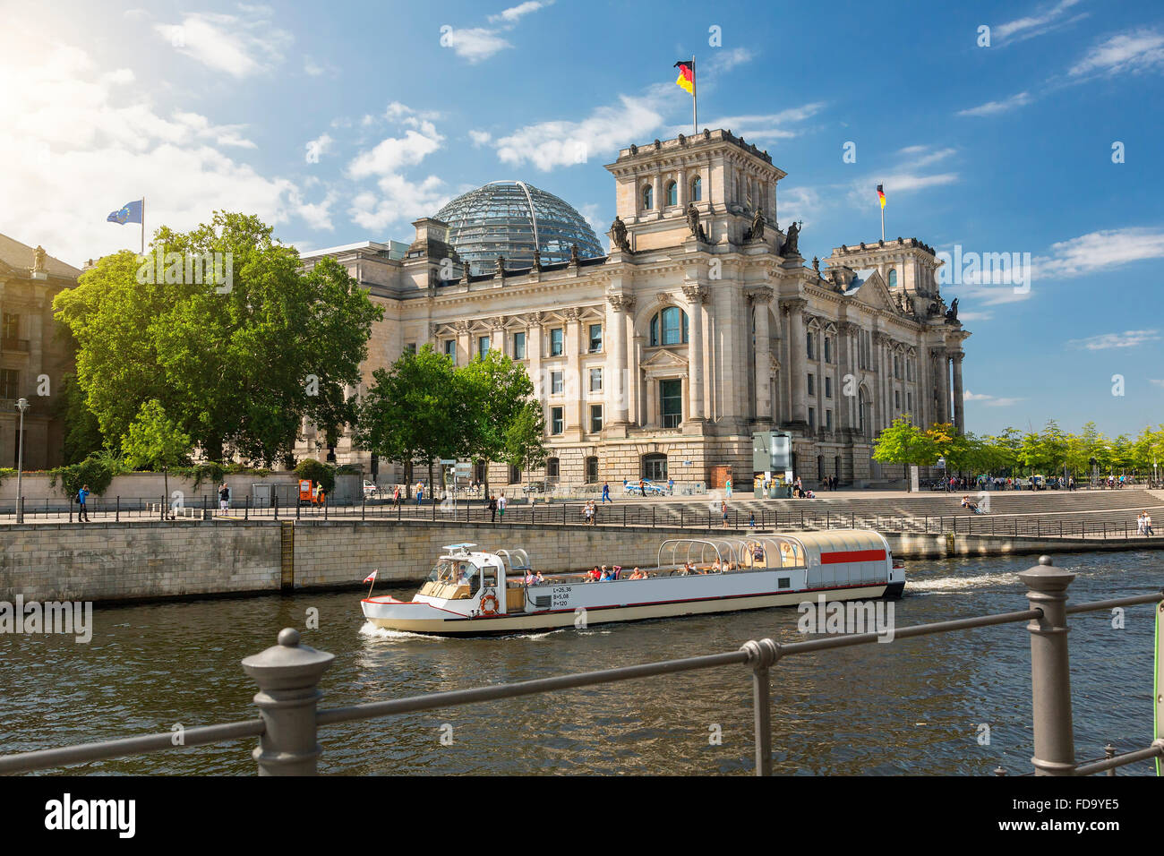 Europe, Germany, Berlin, A tour boat on the Spree River Stock Photo