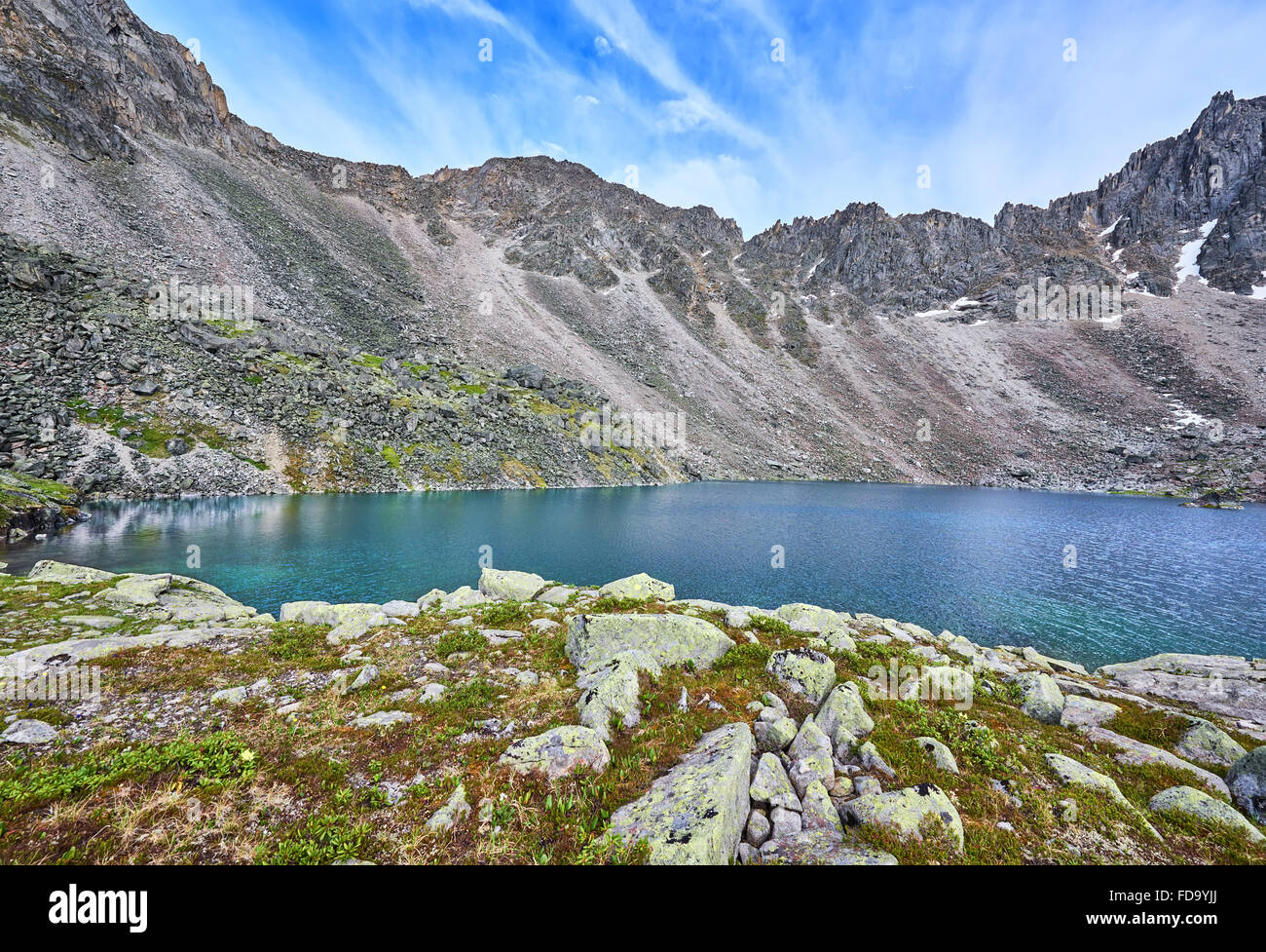 Mountain Lake at a sports pass in the Eastern Sayan Mountains . Siberia. Russia Stock Photo