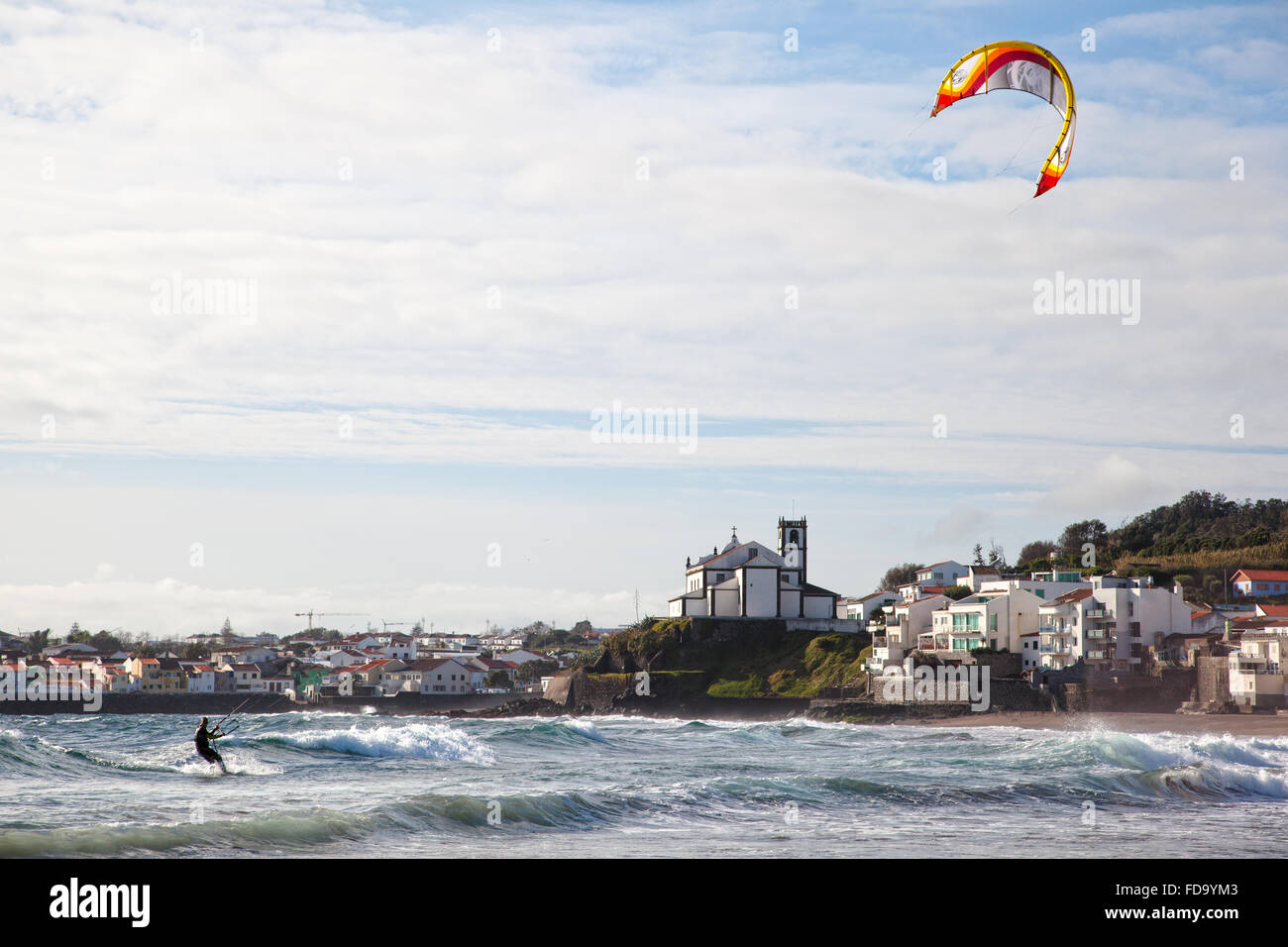 KiteSurf at Populos Beach, S.Miguel Island. Azores Stock Photo