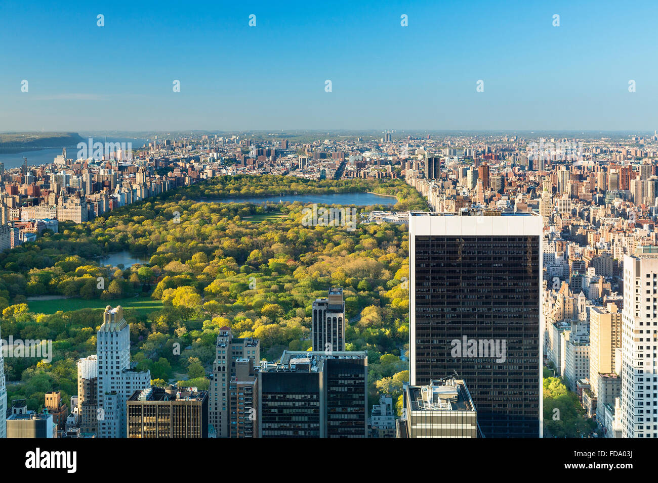New york city skyline with central park, View from the Rockefeller Center viewing platform 'Top of the Rock' Stock Photo