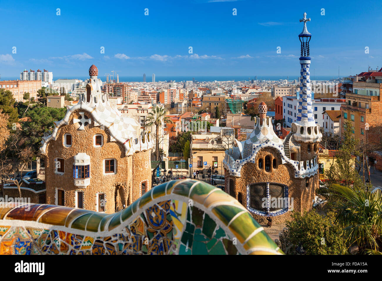 Barcelona skyline from Park Guell Stock Photo