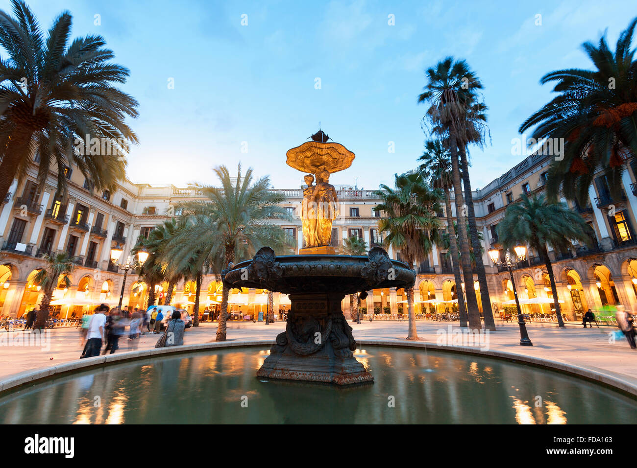 Barcelona, Placa Reial at Dusk Stock Photo