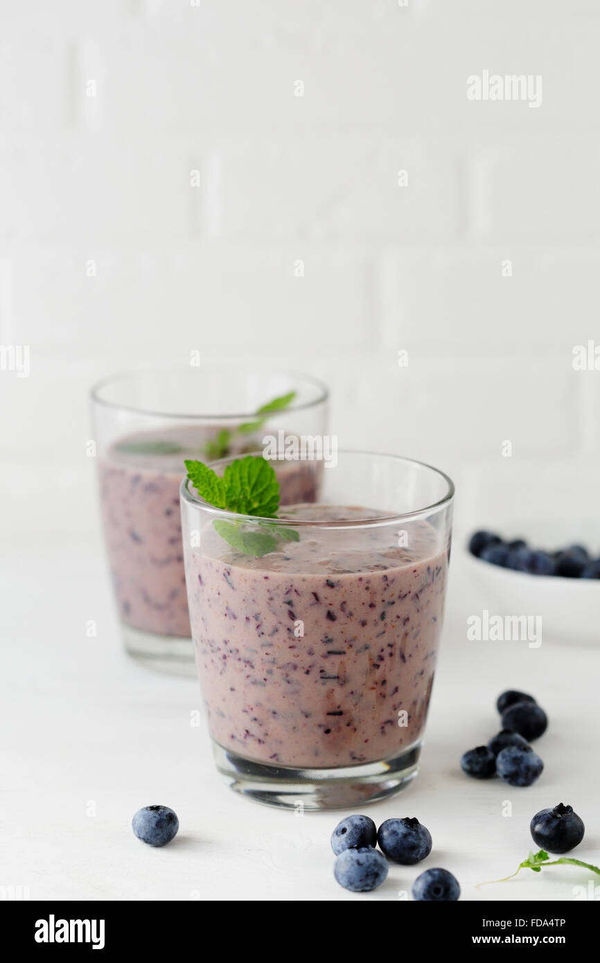 blueberry smoothie in glass Stock Photo