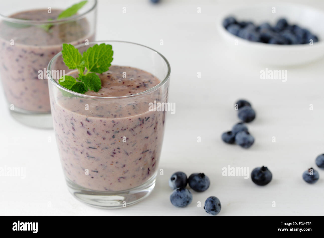 blueberry milk shake with berry, food close-up Stock Photo