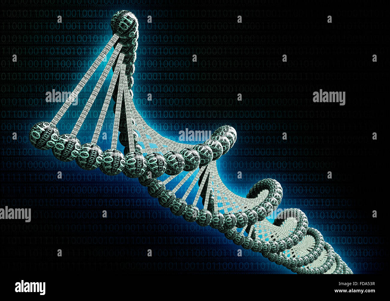 dubble helix dna made out of binary computer code Stock Photo