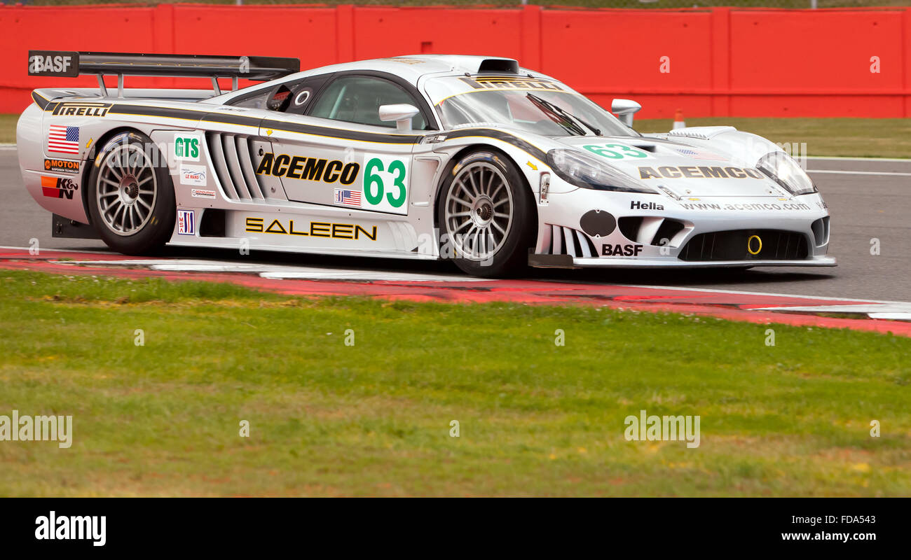 The ACEMCO Motorsports Saleen S7R, during a demonstration  session of 90's GT Legends, at the Silverstone Classic 2015 Stock Photo